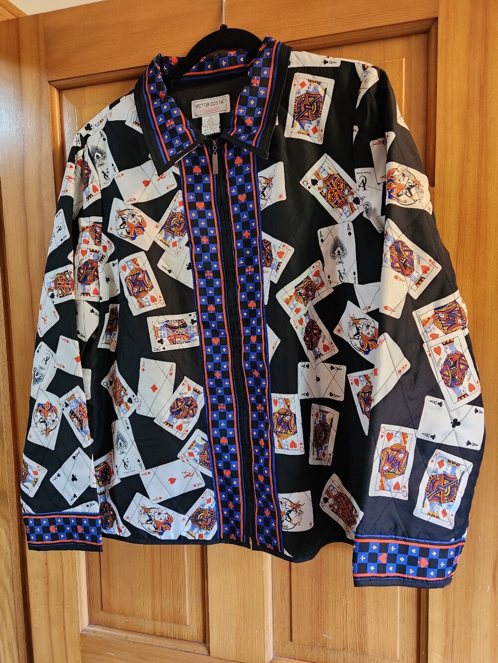 Victor Costa Women's Playing Card Print Silk Jacket - Size L
